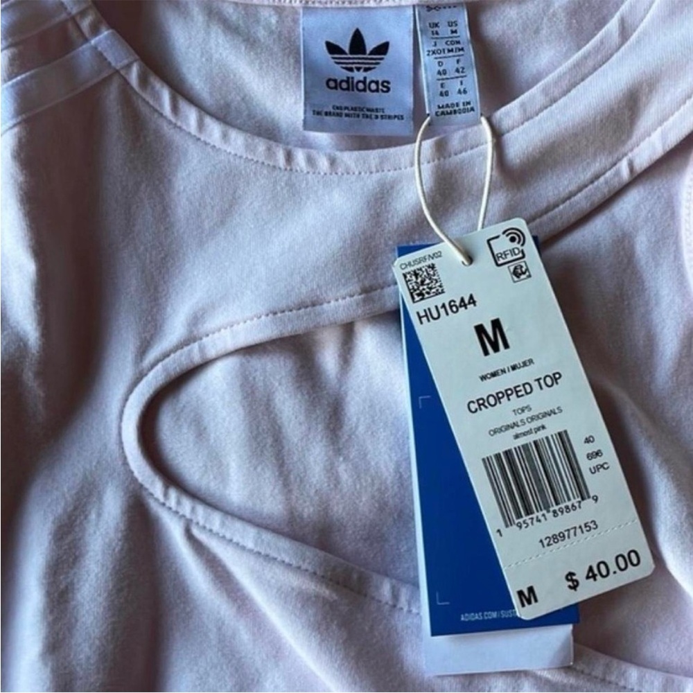Adidas Originals Women’s Pink One-Shoulder Cutout Crop Top - Size Large - Picture 5 of 5